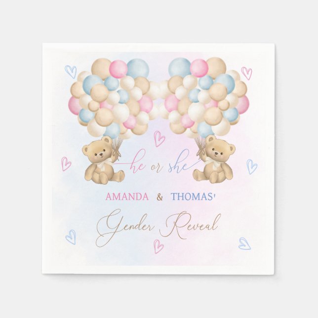 Serviette En Papier Ballons d'ours Sexe Révéler rose et bleu (Devant)