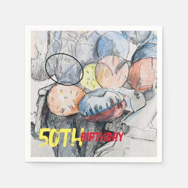 Serviette En Papier Ballons du 50e anniversaire (Devant)