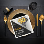 Serviette En Papier Ballons élégants Noir | Gold 90th Birthday Party<br><div class="desc">Les ballons noirs en retour vers les ballons à numéro d'or donnent une touche dramatique à ce design de fête d'anniversaire du 90e anniversaire. Conception composite par Holiday Hearts Designs (droits réservés). D'autres numéros d'âge sont disponibles dans notre boutique.</div>