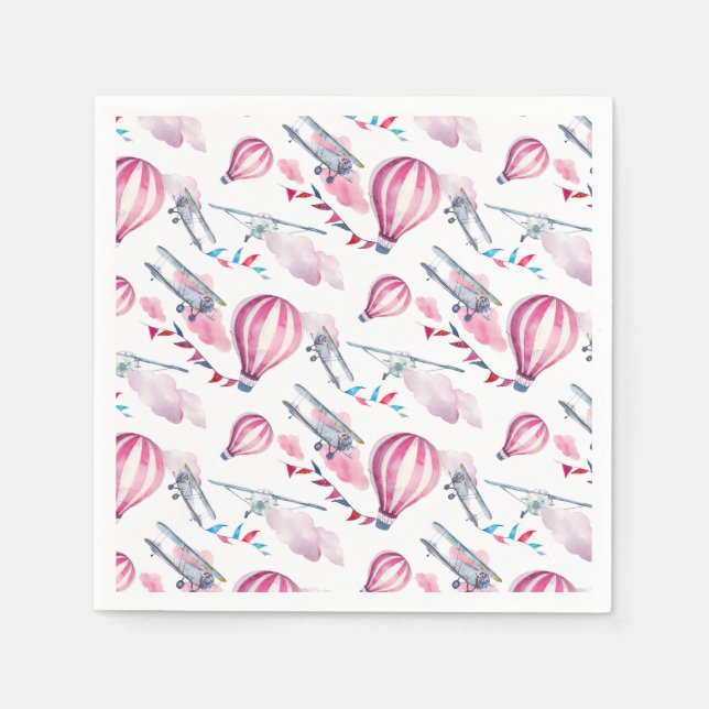 Serviette En Papier Ballons et biplans (Devant)