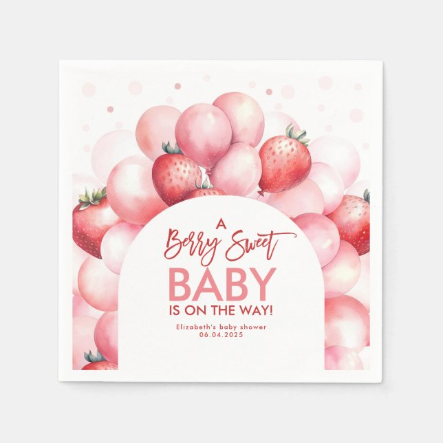 Serviette En Papier Ballons fraises Baby shower rouge et rose (Devant)