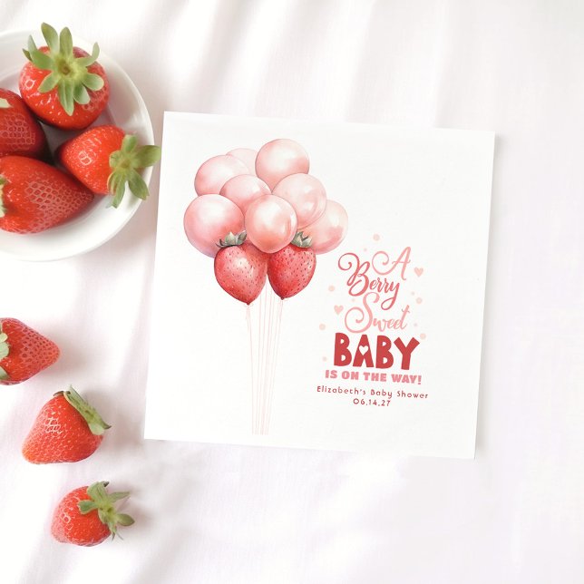 Serviette En Papier Ballons fraises Baby shower rouge et rose (Créateur téléchargé)