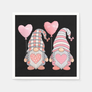 Serviette En Papier Ballons Gnome Couple Cœur Rose Saint-Valentin