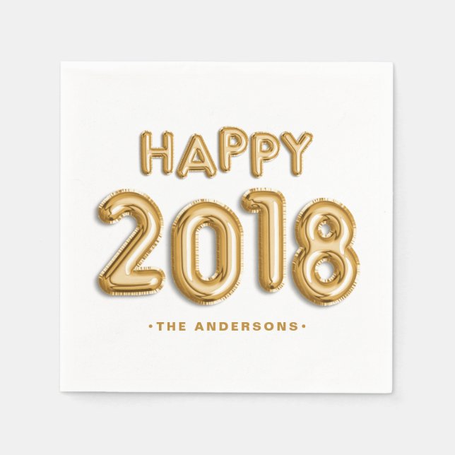 Serviette En Papier Ballons Gold Foil Happy 2018 Personnalisé (Devant)