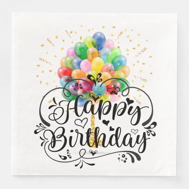Serviette En Papier Ballons Joyeux Anniversaire (Devant)