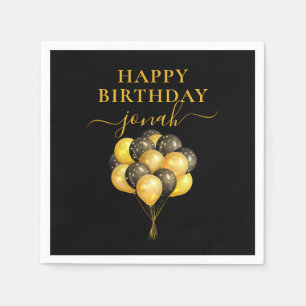 Serviette En Papier Ballons Noir Or Personnalisé Joyeux anniversaire