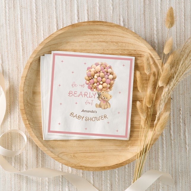 Serviette En Papier Ballons Ours Fille Baby Shower Bohème Rose (Créateur téléchargé)