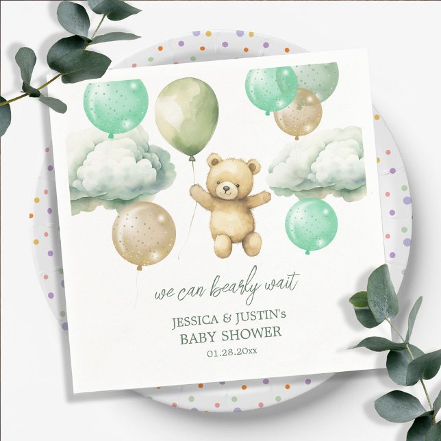 Serviette En Papier Ballons Ours Teddy Baby shower Ciel Vert (Créateur téléchargé)