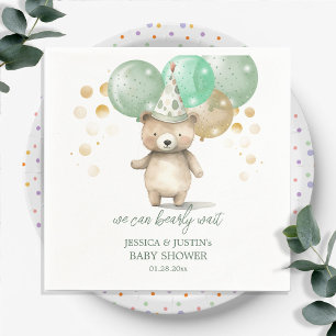 Serviette En Papier Ballons Ourson en Peluche Vert Doré Baby Shower