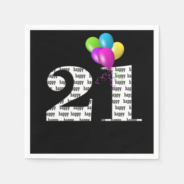 Serviette En Papier ballons pour fête d'anniversaire 21 ans (Devant)