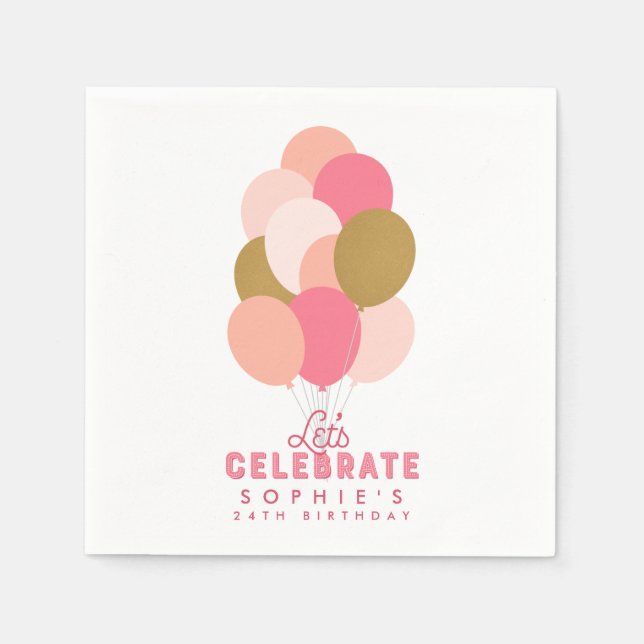 Serviette En Papier Ballons rose vif Fêtons notre anniversaire (Devant)