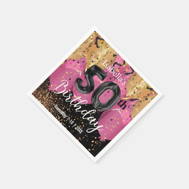 Serviette En Papier Ballons roses et Parties scintillant 50e anniversa (Coin)