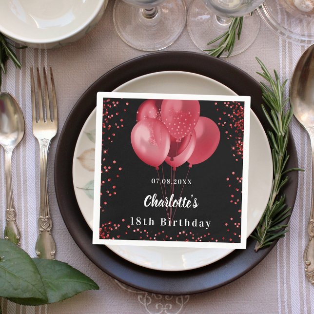 Serviette En Papier Ballons rouges noirs confetti fête d'anniversaire (Créateur téléchargé)