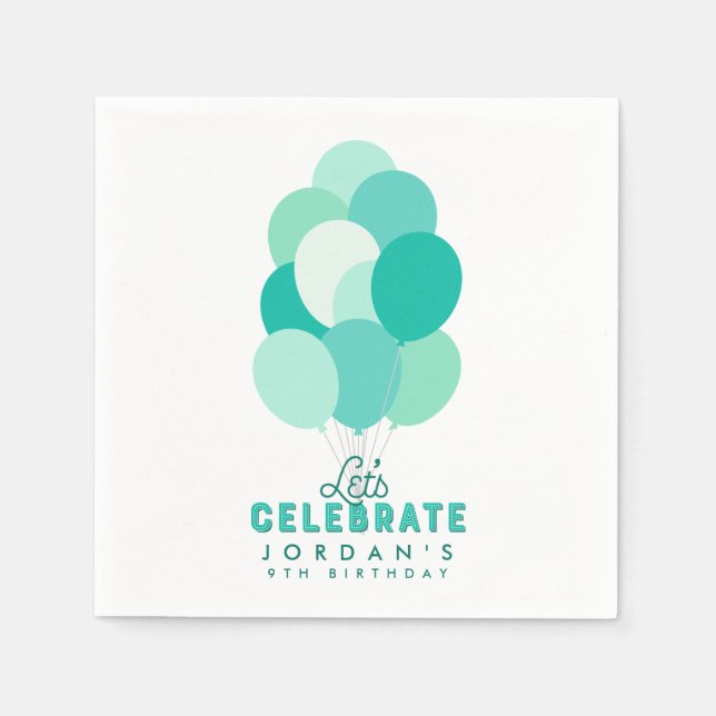 Serviette En Papier Ballons turquoises Fêtons N'Importe Quel Âge Anniv (Devant)