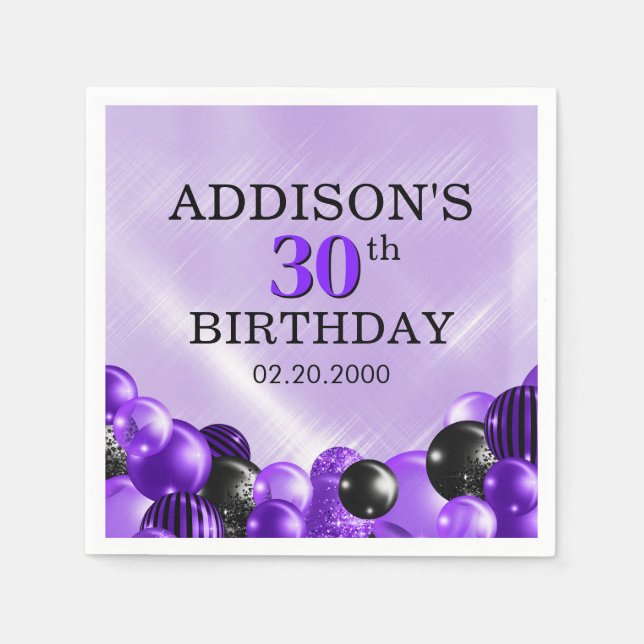 Serviette En Papier Ballons violet Anniversaire (Devant)