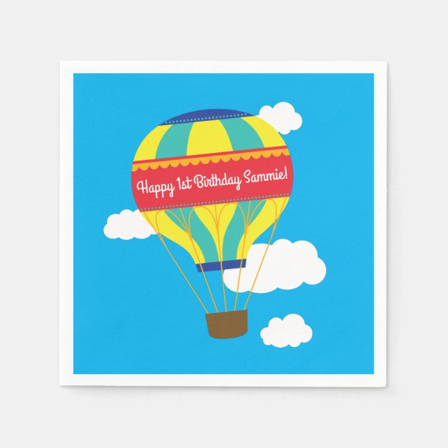 Serviette En Papier Balloon à air chaud mignon coloré 1er anniversaire (Devant)