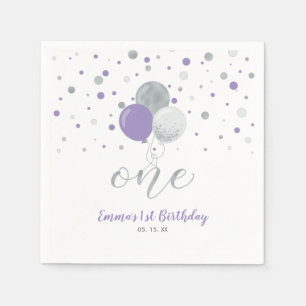 Serviette En Papier Balloon argenté et violet Confetti Fille 1er anniv