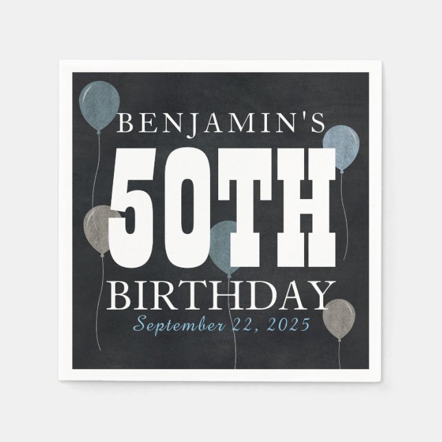 Serviette En Papier Balloon bleu de tableau rouge rustique Anniversair (Devant)