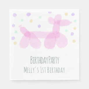 Serviette En Papier Balloon d'anniversaire Animaux Pink Pastel Napkins