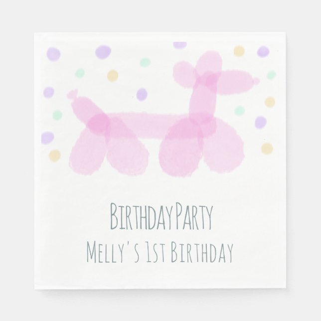 Serviette En Papier Balloon d'anniversaire Animaux Pink Pastel Napkins (Devant)