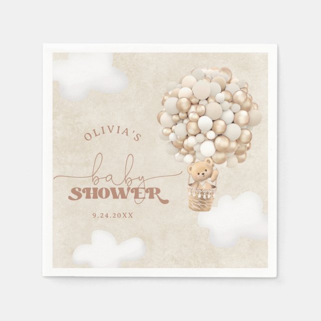 Serviette En Papier Balloon Ours Teddy Baby shower neutre serviettes (Devant)