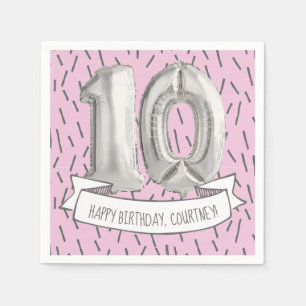 Serviette En Papier Balloon rose et gris Filles 10e anniversaire