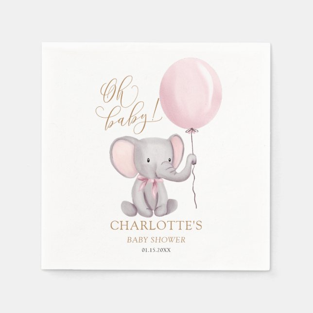 Serviette En Papier Balloon rose Fille Personnalisé Cute Baby shower é (Devant)
