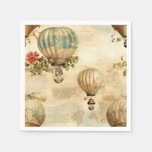 Serviette En Papier Balloon vintage à air chaud dans un paysage serein