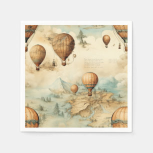 Serviette En Papier Balloon vintage à air chaud dans un paysage serein