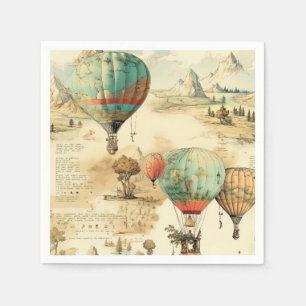 Serviette En Papier Balloon vintage à air chaud dans un paysage serein