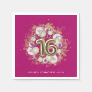 Serviette En Papier Balloons Anniversaire 16 Ans Sucrés Feuille D'Or R