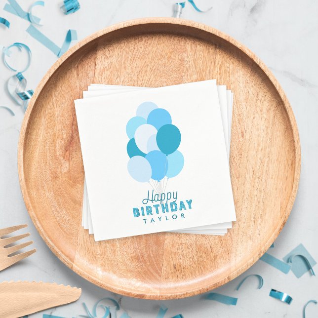 Serviette En Papier Balloons Bleus Joyeux Anniversaire (Créateur téléchargé)