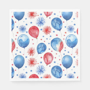 Serviette En Papier Balloons Bleus Rouge 4 Juillet Napkins