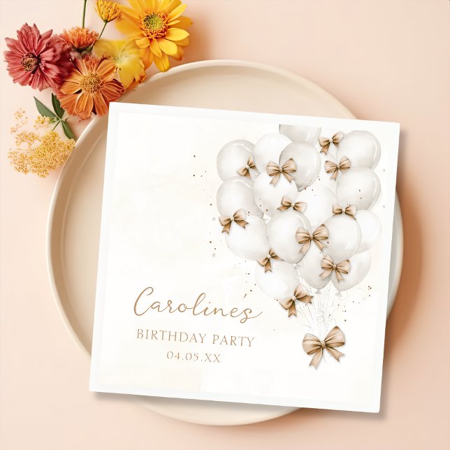 Serviette En Papier Balloons Bow Beige Anniversaire serviettes (Créateur téléchargé)