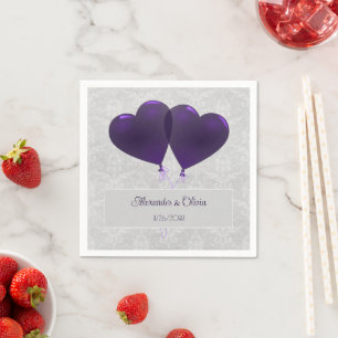 Serviette En Papier Balloons de coeur violet Mariage serviettes