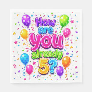 Serviette En Papier Balloons de fête néon et confettis pour un 5ème an