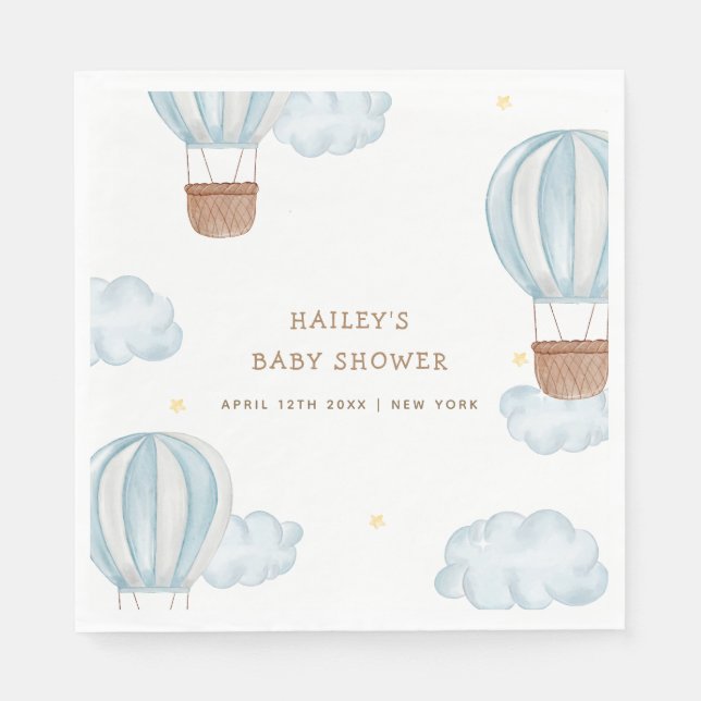 Serviette En Papier Balloons élégants bleus Fête bébé Garçon (Devant)