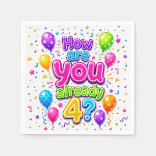 Serviette En Papier Balloons néon et confettis pour un 4ème anniversai