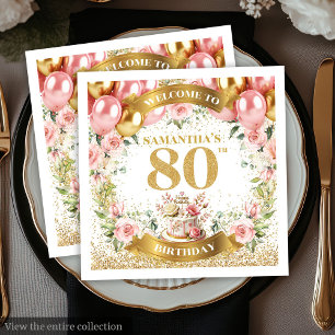 Serviette En Papier Balloons rose or 80e anniversaire de fête Napkins