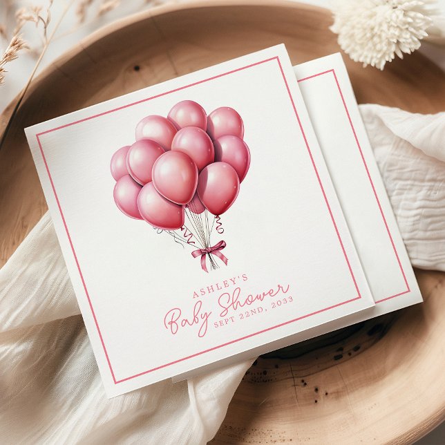 Serviette En Papier Balloons roses Aquarelle Baby shower fille (Créateur téléchargé)