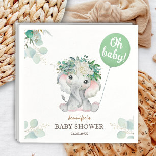 Serviette En Papier Balloons Verts Éléphant Oh Garçon Baby Shower