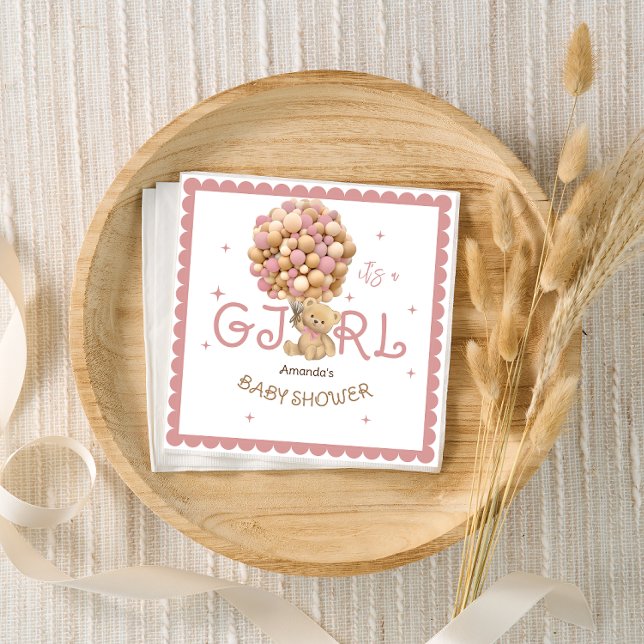 Serviette En Papier Ballotte d'ours rose moderne douche bébé fille (Créateur téléchargé)