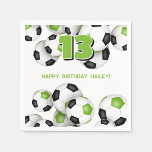 Serviette En Papier bals de football noir vert vif fête d'anniversaire