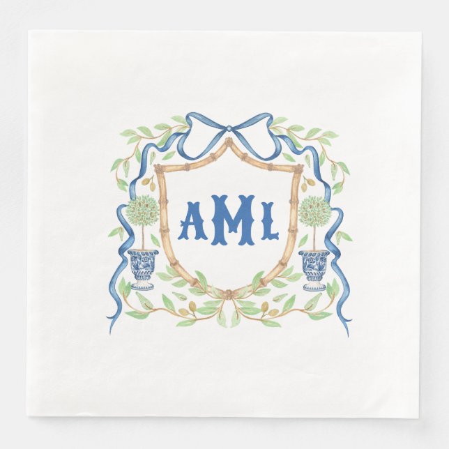Serviette En Papier Bambou et poitrine opiacée | Monogramme (Devant)