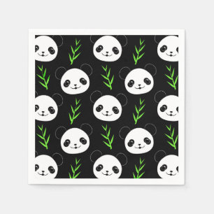 Serviette En Papier Bambou Motif Kawaii Panda En Blanc Noir