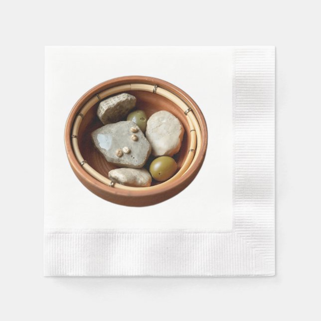 Serviette En Papier Bambou rustique et bol de pierre (Devant)