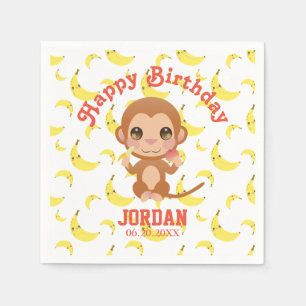 Serviette En Papier Banana Baby Monkey Joyeux anniversaire