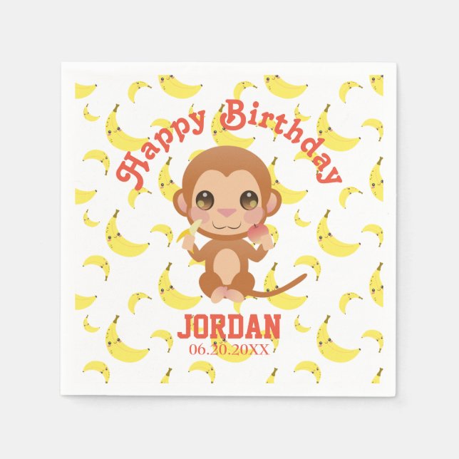 Serviette En Papier Banana Baby Monkey Joyeux anniversaire (Devant)