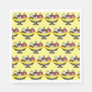 Serviette En Papier Banana Split Glace Sundae Scoop Shop Dessert