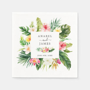 Serviette En Papier Banane de Palm Tropical Feuilles Blush Floral Mari